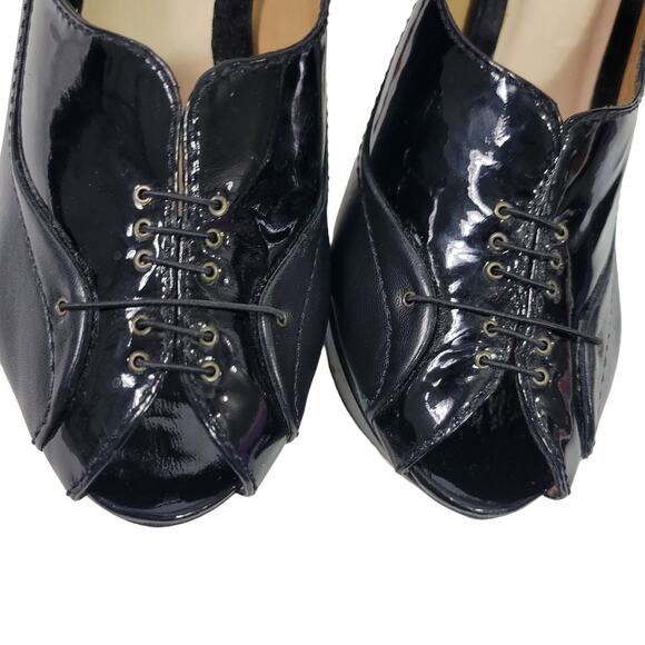 LAMB Peep Toe Stiletto Heel Black Leather Corset Platform Patent Dressy Size 8.5 - Picture 5 of 15